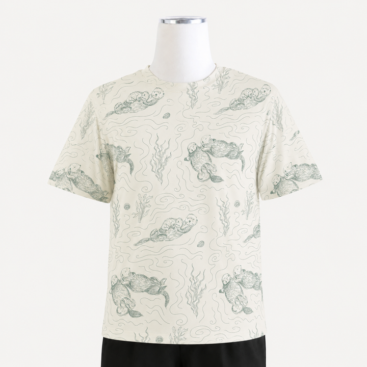 PREORDER mens short sleeve tee | green otter family | organic cotton interlock