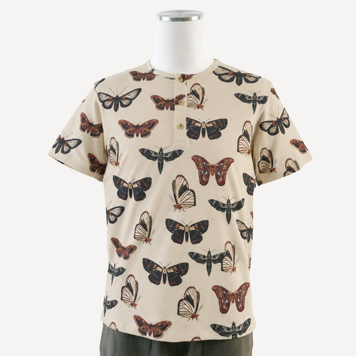 PREORDER mens short sleeve henley top | moths | bamboo
