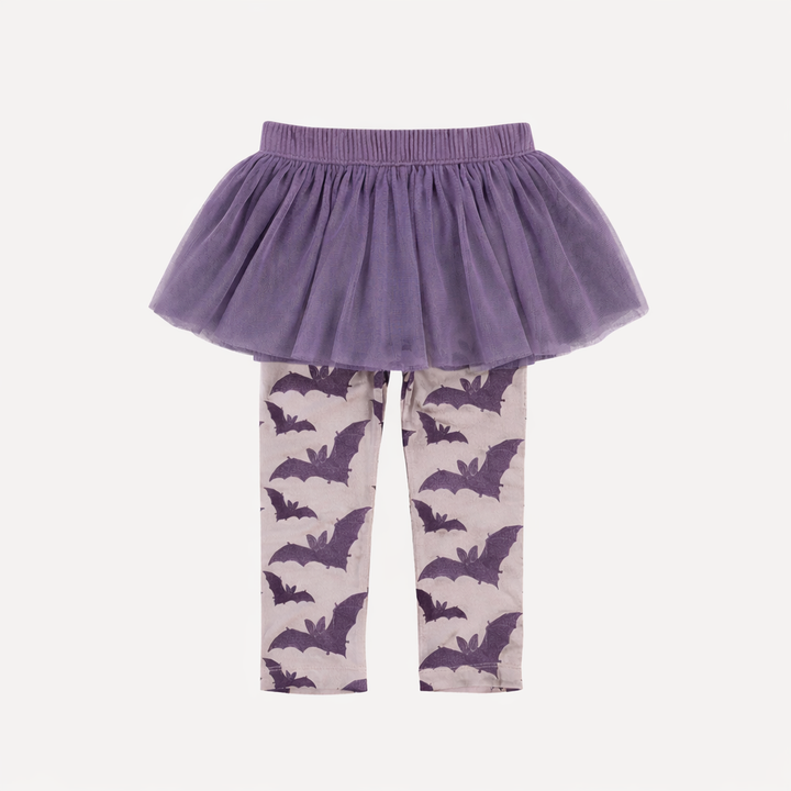 tulle legging | purple bats | organic cotton interlock
