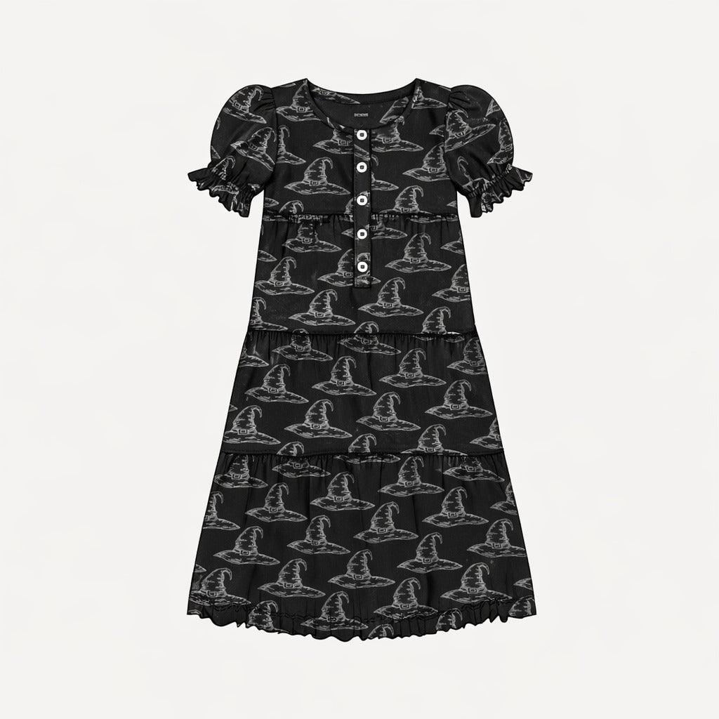 womens short puff sleeve prairie dress | witch hat | organic cotton interlock