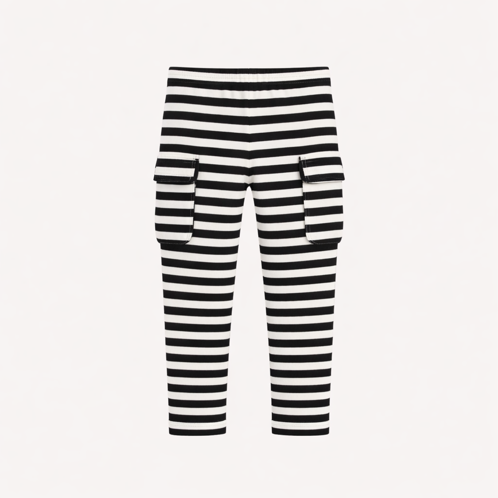 skinny cargo pant | black & white stripes | organic cotton interlock