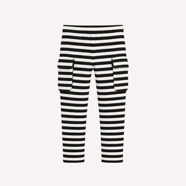skinny cargo pant | black & white stripes | organic cotton interlock