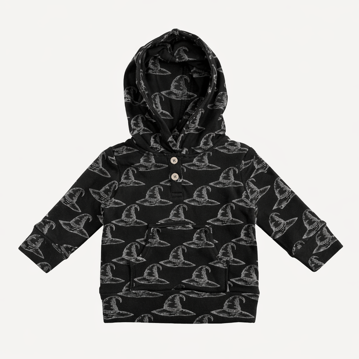 long sleeve henley hoodie | witch hat | organic cotton interlock