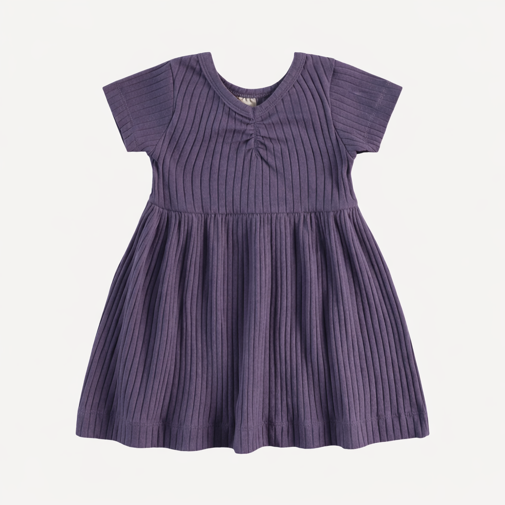 short sleeve twirl dress | purple sage | organic cotton wide rib