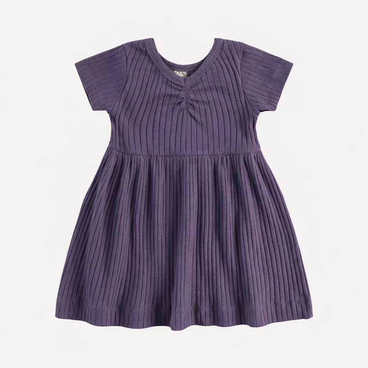 short sleeve twirl dress | purple sage | organic cotton wide rib