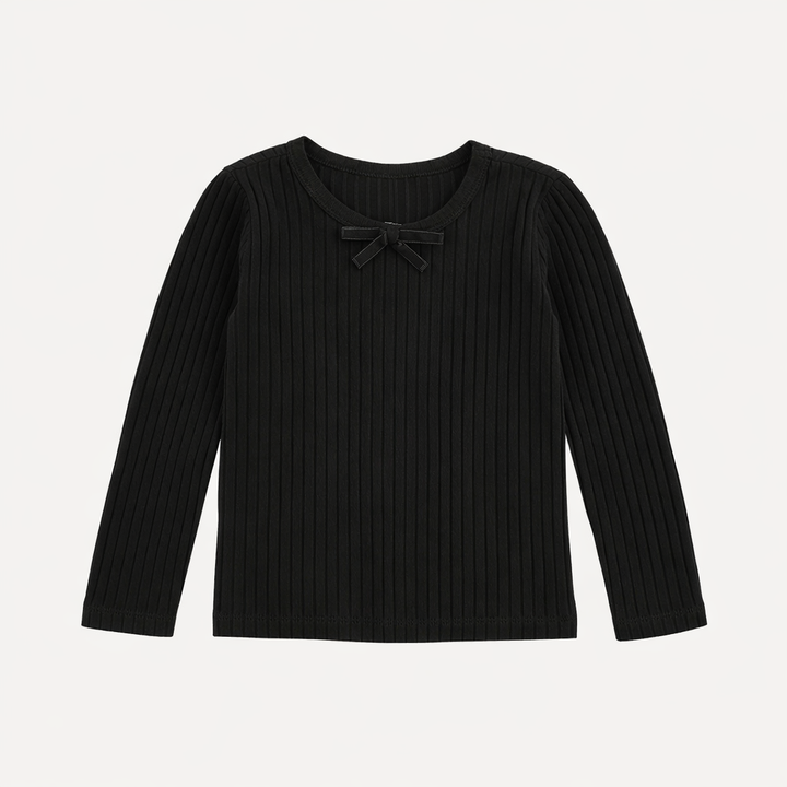 long sleeve sarah bow top | black | organic cotton wide rib