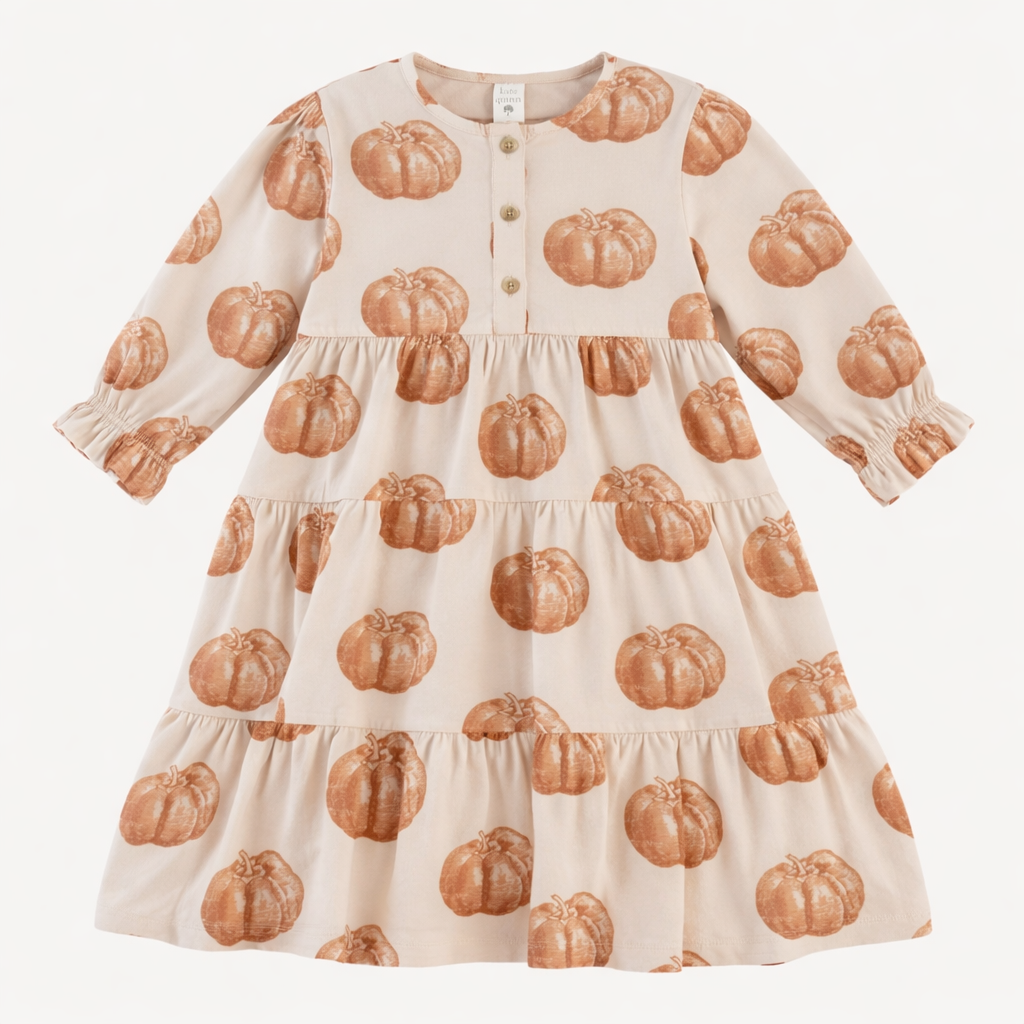 long sleeve henley prairie dress | harvest pumpkin | organic cotton interlock