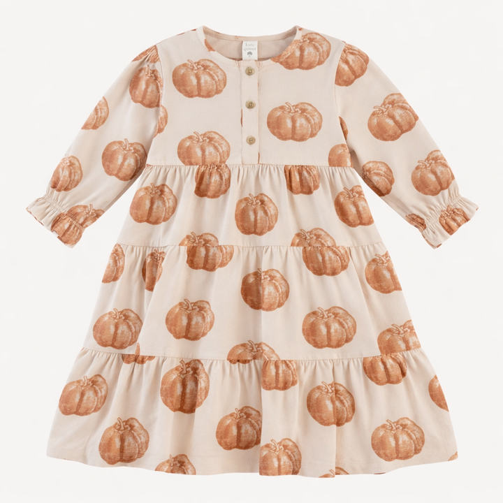 long sleeve henley prairie dress | harvest pumpkin | organic cotton interlock
