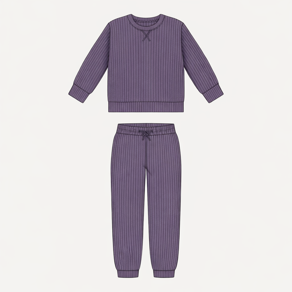 womens long sleeve skinny jogger set | purple sage | organic cotton wide rib