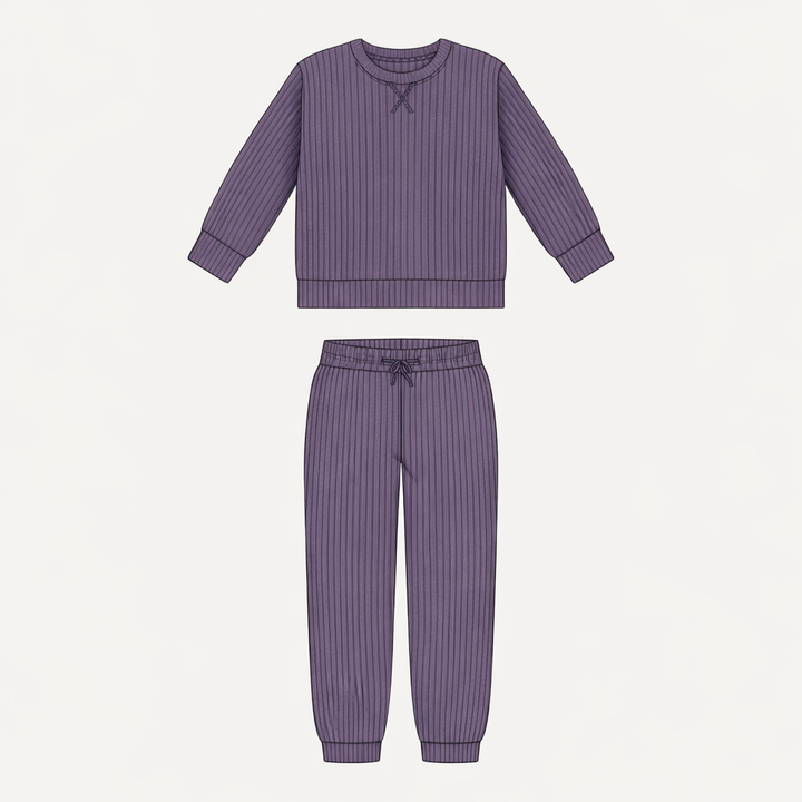 womens long sleeve skinny jogger set | purple sage | organic cotton wide rib