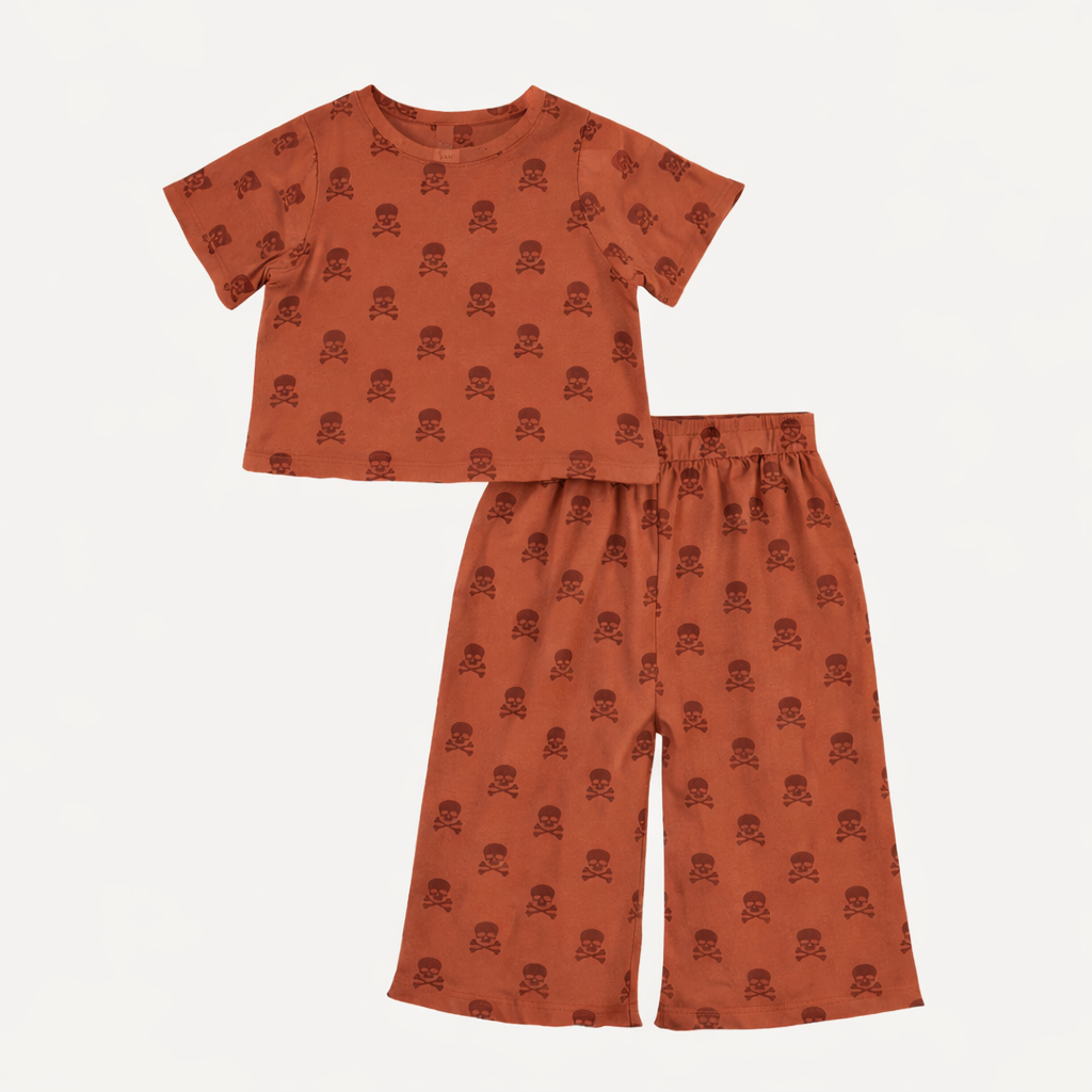 short sleeve jade set | red skulls | organic cotton interlock