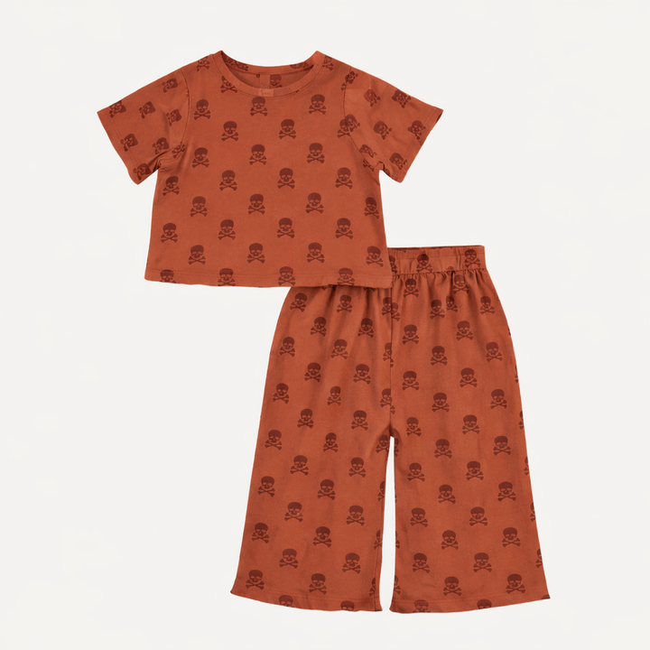 short sleeve jade set | red skulls | organic cotton interlock