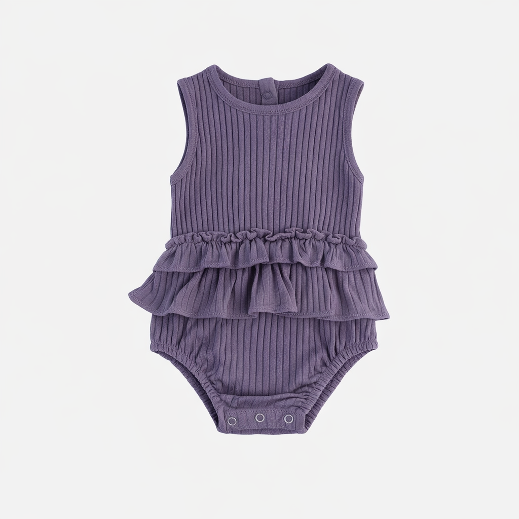 sleeveless double skirted bubble | purple sage | organic cotton wide rib
