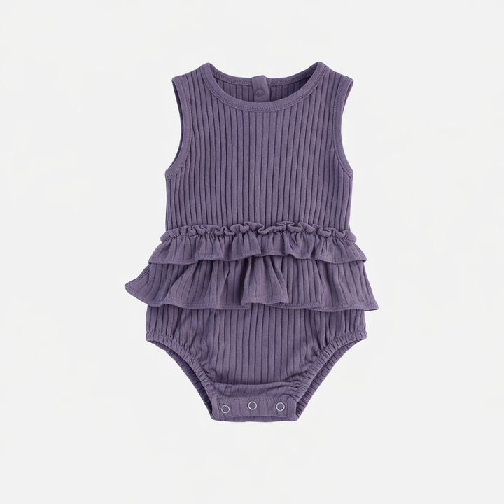 sleeveless double skirted bubble | purple sage | organic cotton wide rib
