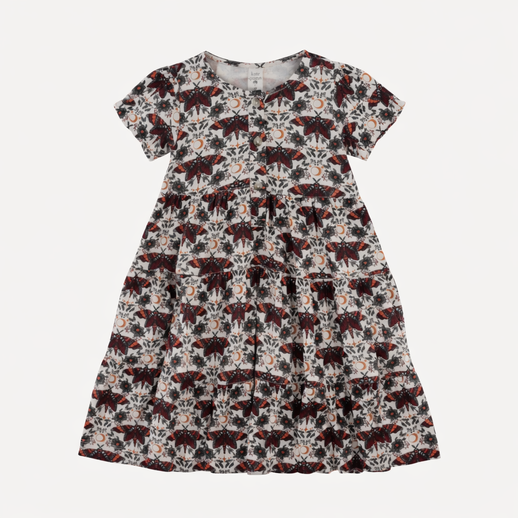 short puff sleeve prairie dress | dark butterfly night | organic cotton interlock