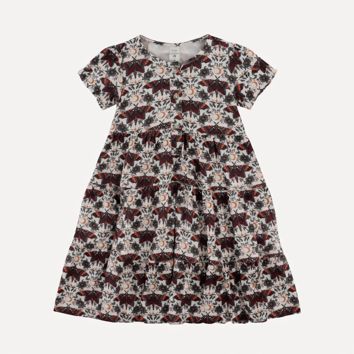 short puff sleeve prairie dress | dark butterfly night | organic cotton interlock
