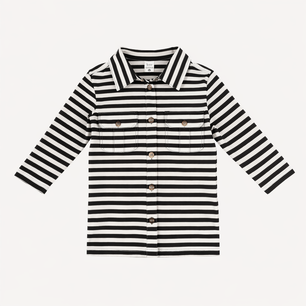 long sleeve military top | black & white stripes | organic cotton interlock