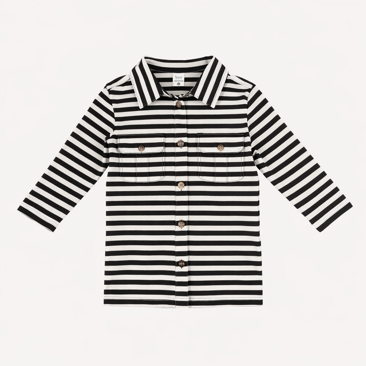 long sleeve military top | black & white stripes | organic cotton interlock