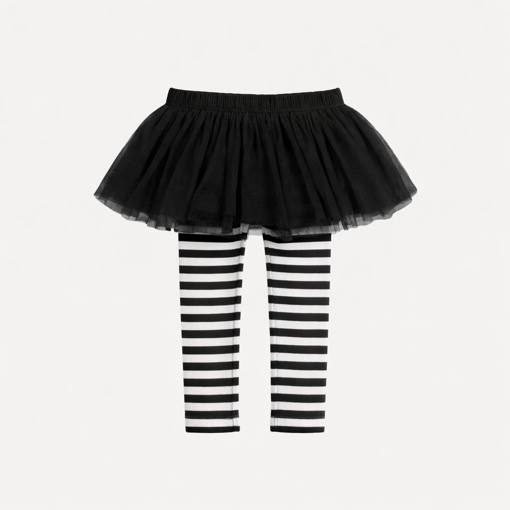 tulle legging | black & white stripes | organic cotton interlock