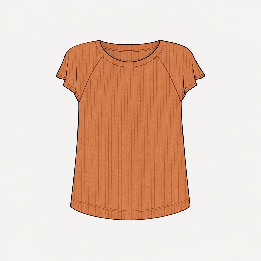 womens flutter sleeve top | caramel | organic cotton wide rib