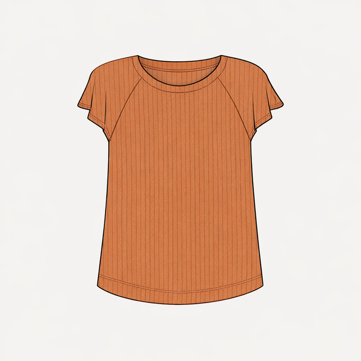 womens flutter sleeve top | caramel | organic cotton wide rib