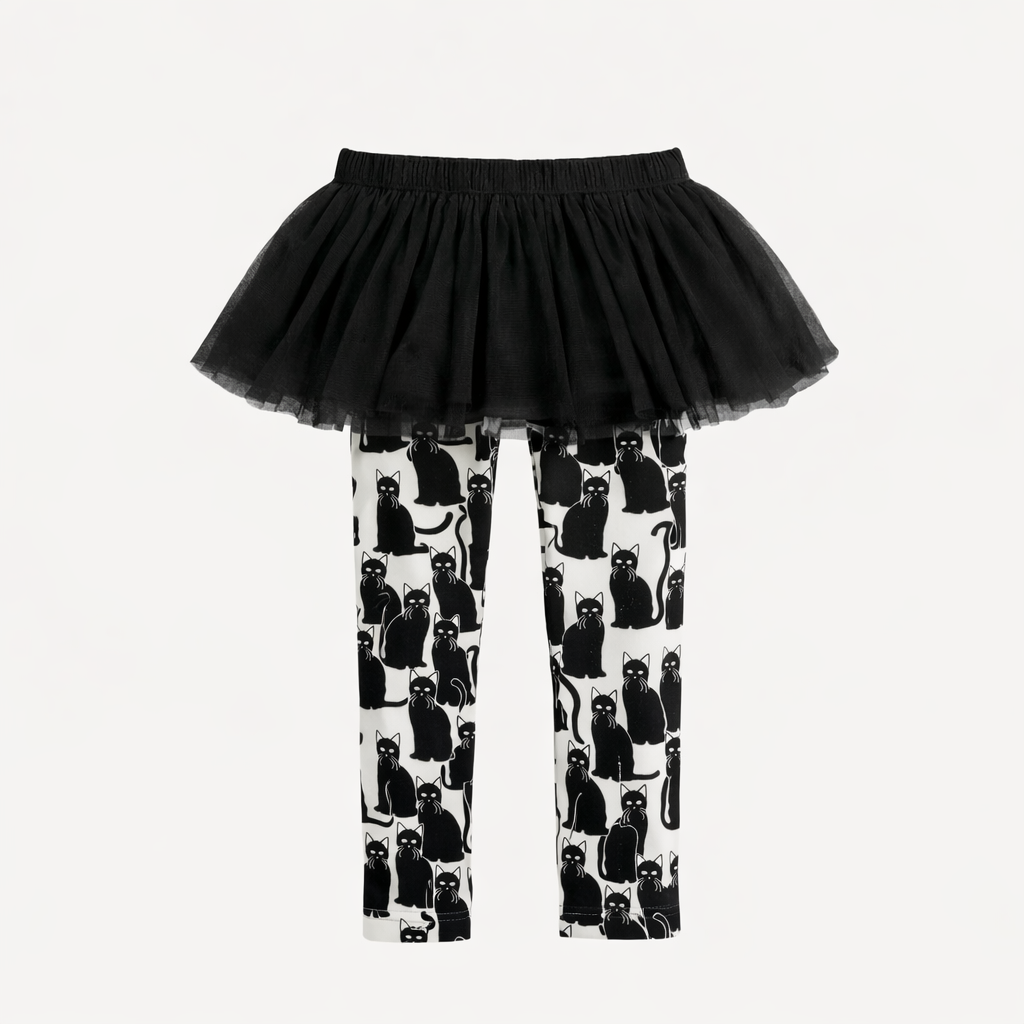 tulle legging | black cats | organic cotton interlock