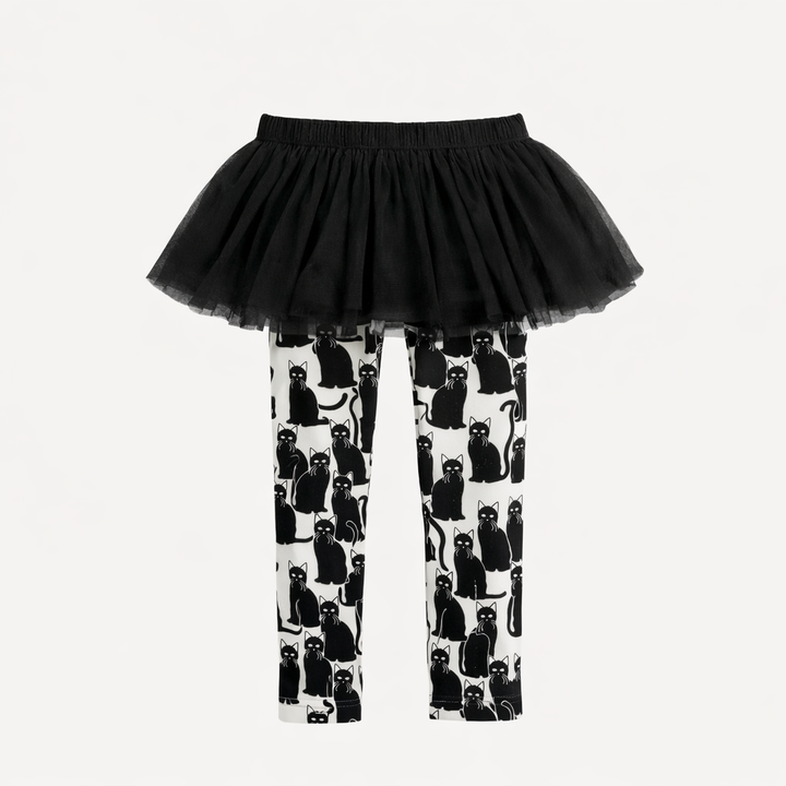 tulle legging | black cats | organic cotton interlock