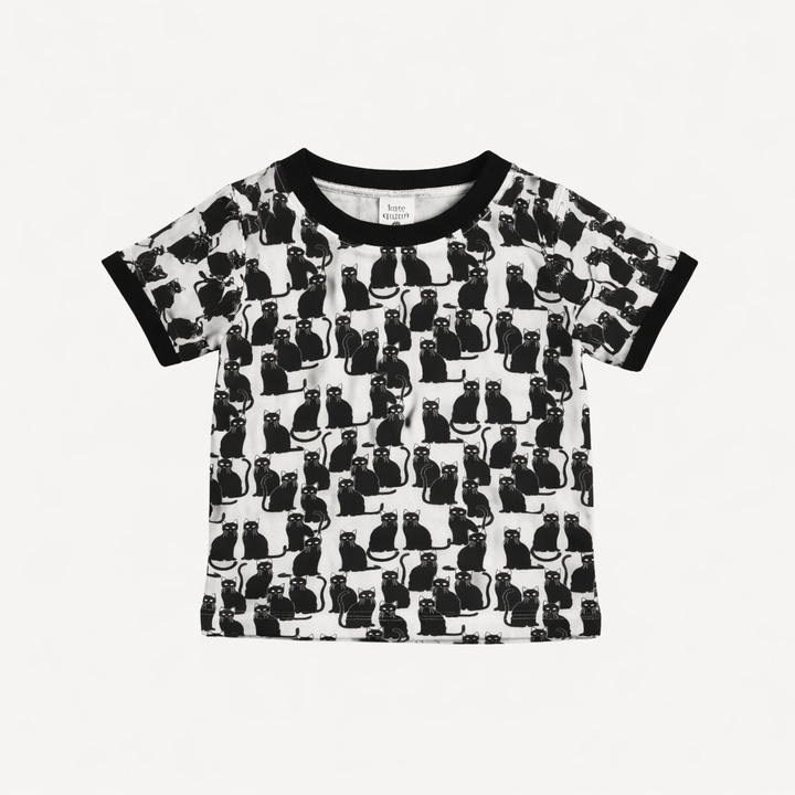 short sleeve ringer tee | black cats | organic cotton interlock