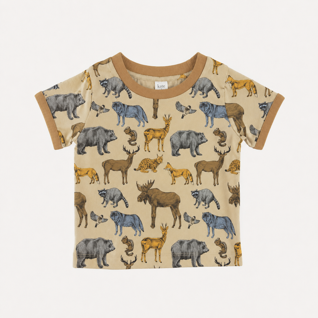 PREORDER short sleeve ringer tee | forest animals | organic cotton interlock
