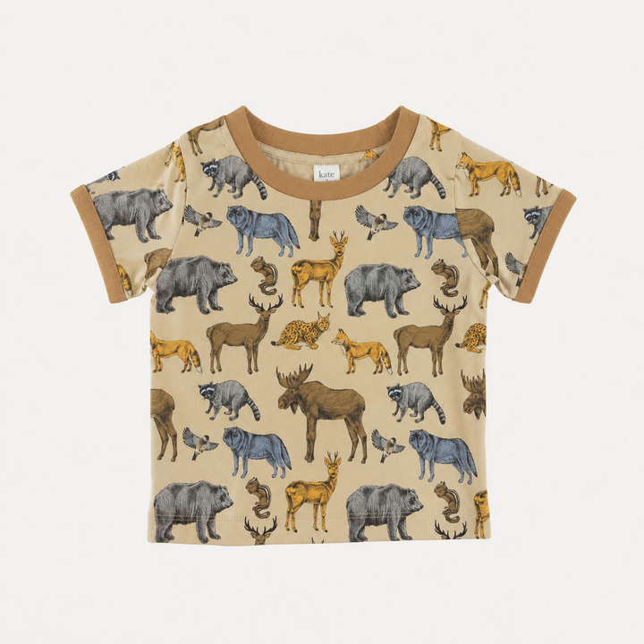 PREORDER short sleeve ringer tee | forest animals | organic cotton interlock