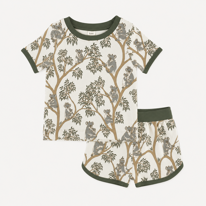 PREORDER short sleeve ringer tee + retro track short set | koala | organic cotton interlock