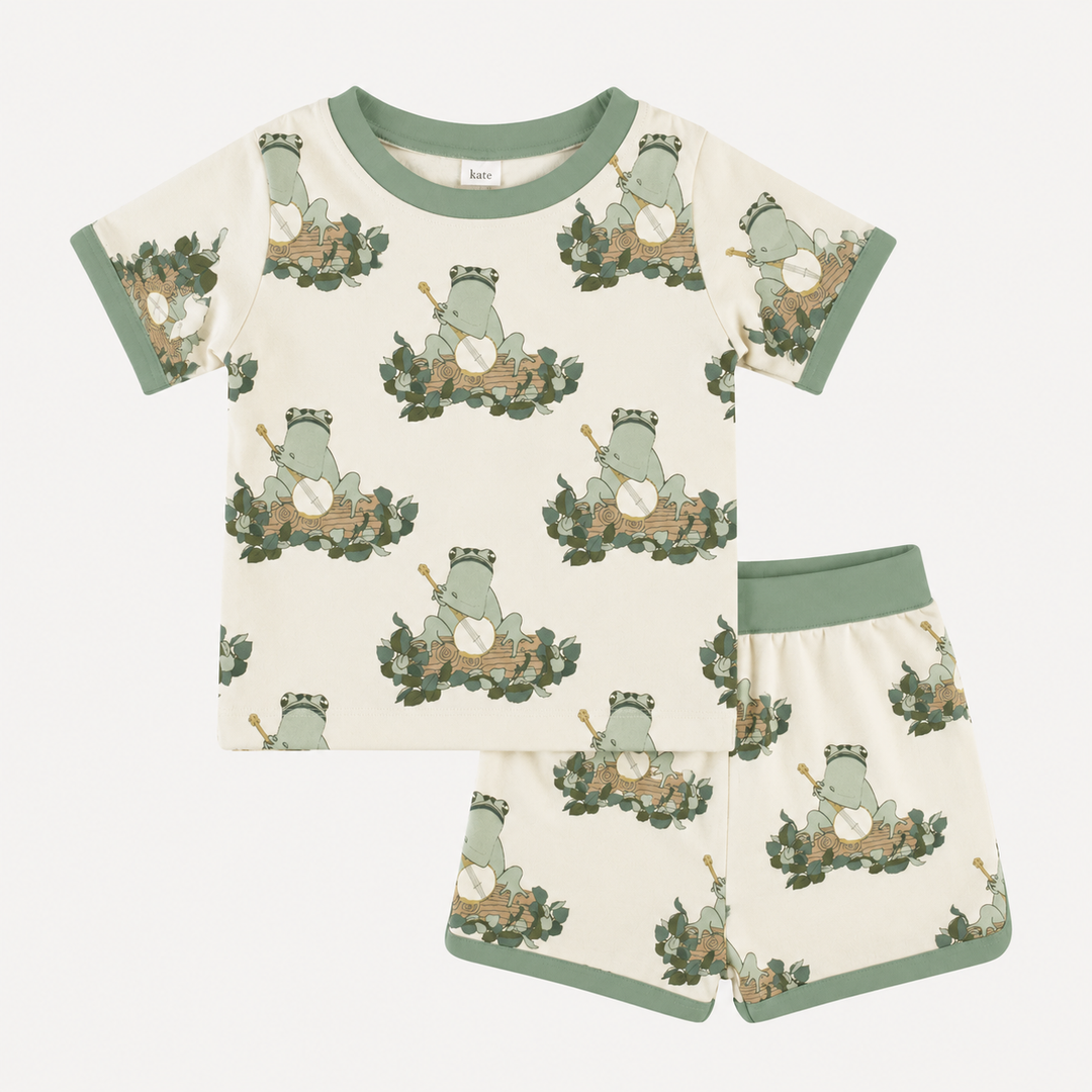 PREORDER short sleeve ringer tee + retro track short set | banjo frog | organic cotton interlock