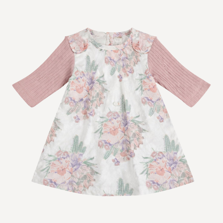 long sleeve kick pleat dress | cactus flower | organic cotton jersey