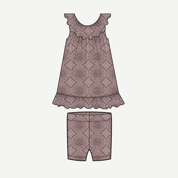 PREORDER pinafore ruffle dress + bike short set | doe batik | modal