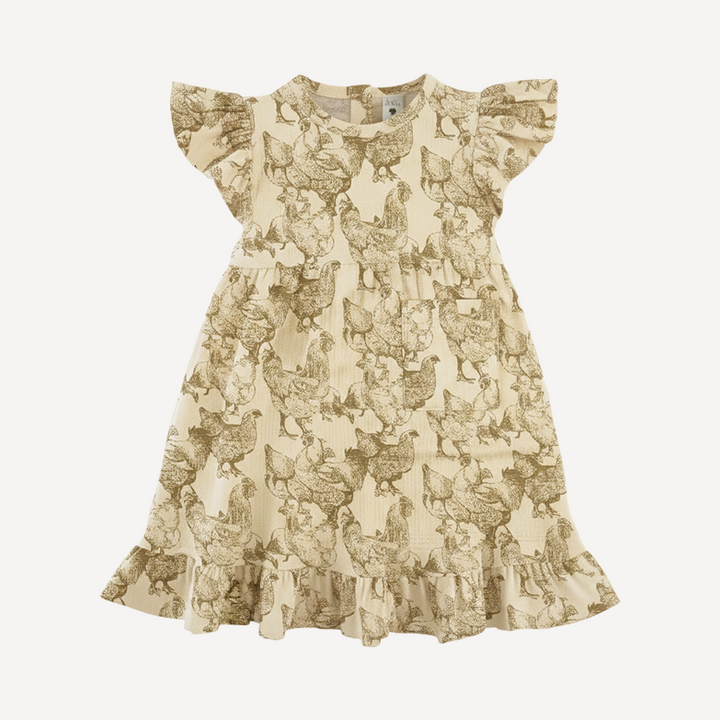 ruffle pinafore dress | chicken party | organic cotton jersey