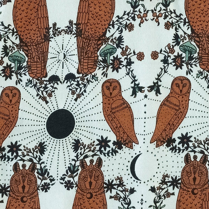 short sleeve piped polo tee | rust mystical owl | organic cotton jersey