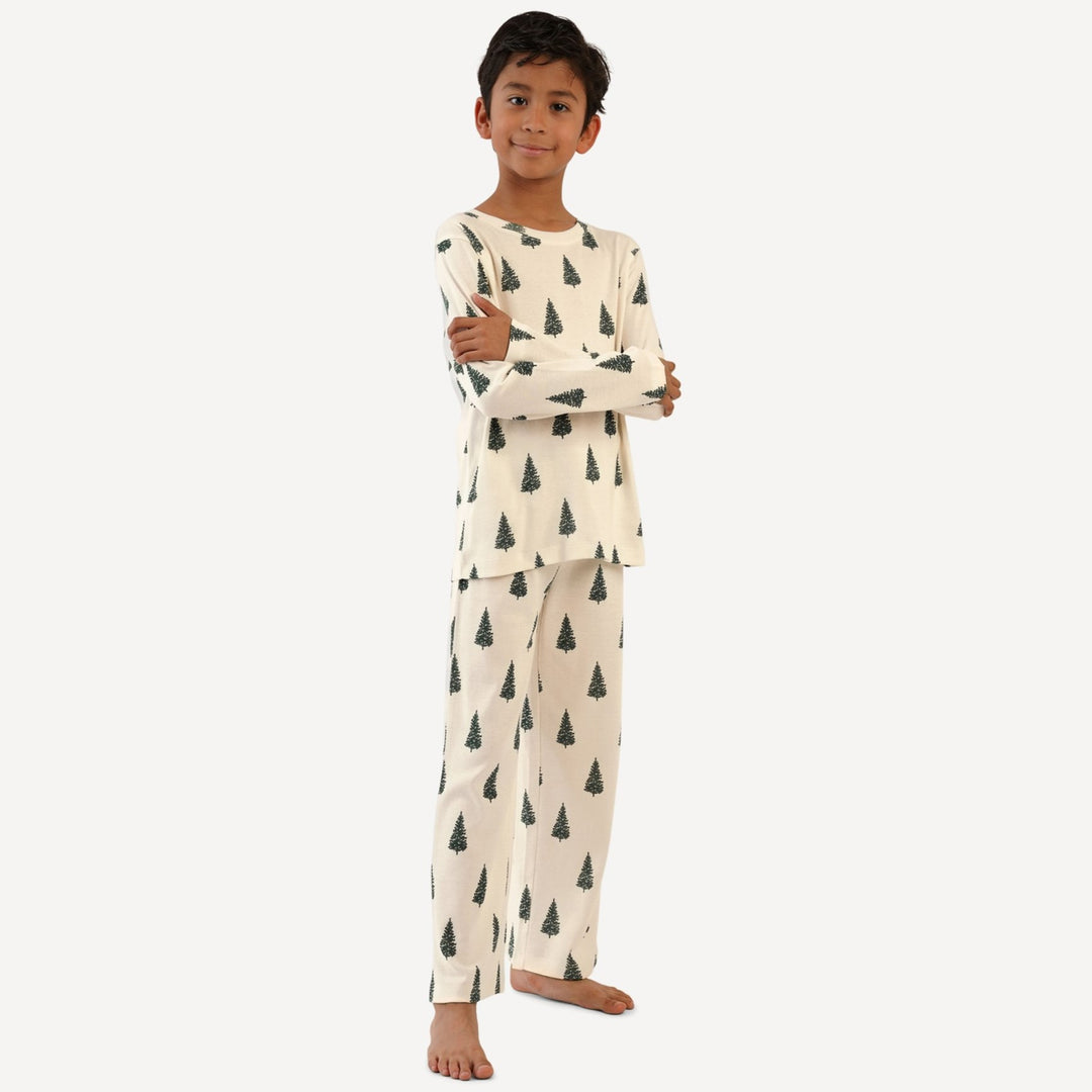 tween crew neck pj set | forest pine | organic cotton flat rib
