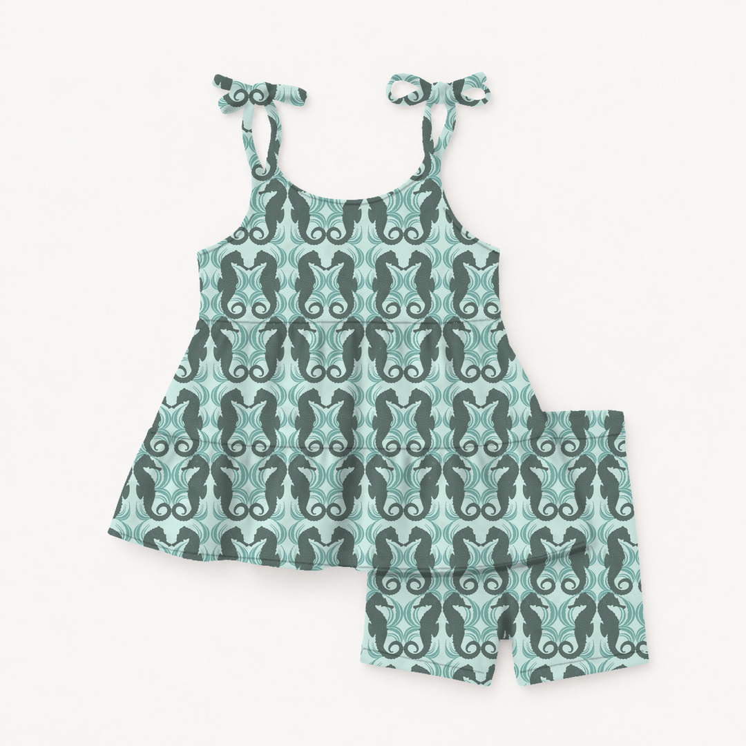 PREORDER spaghetti tie prairie top + short set | seahorse | modal