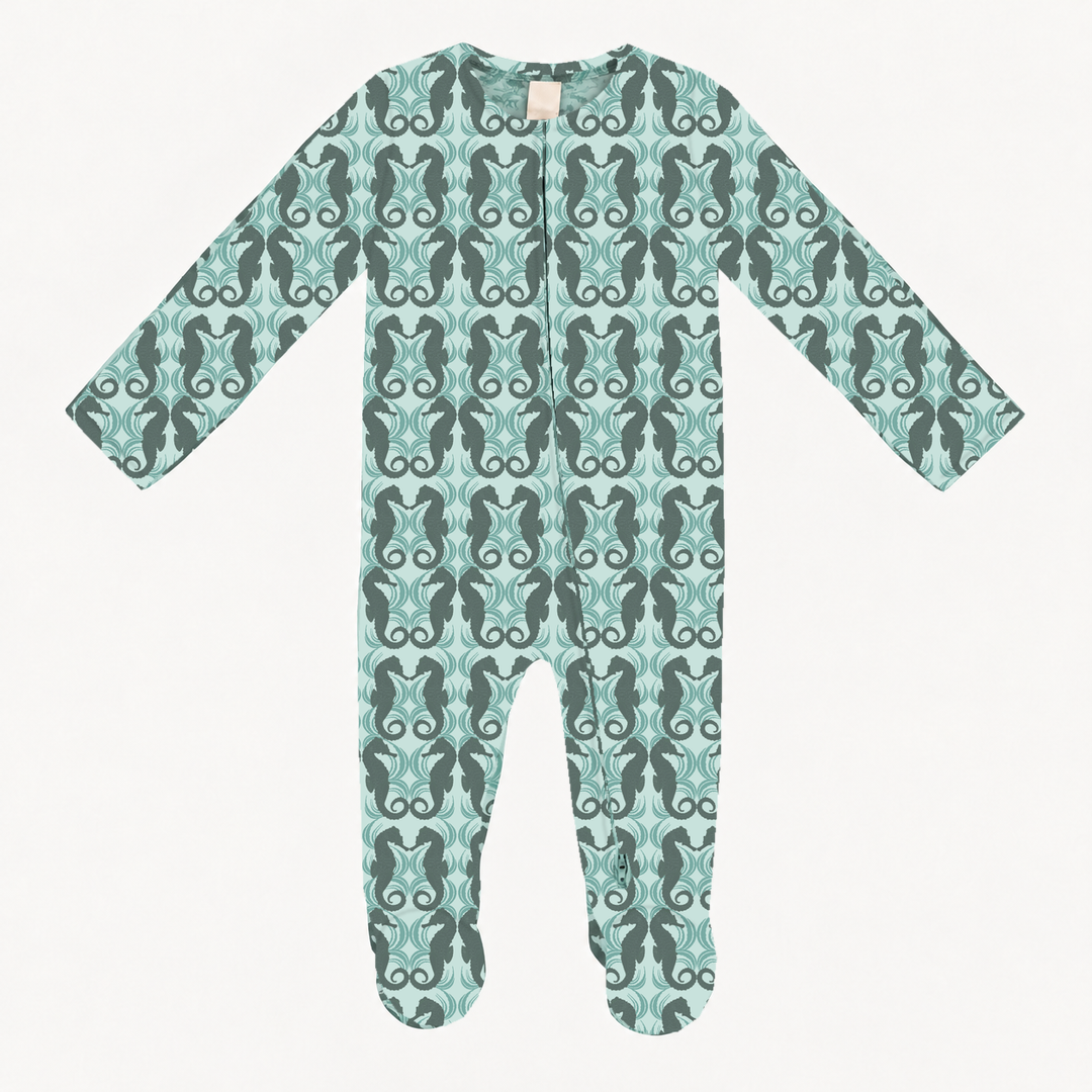 PREORDER long sleeve two way zipper footie | seahorse | modal