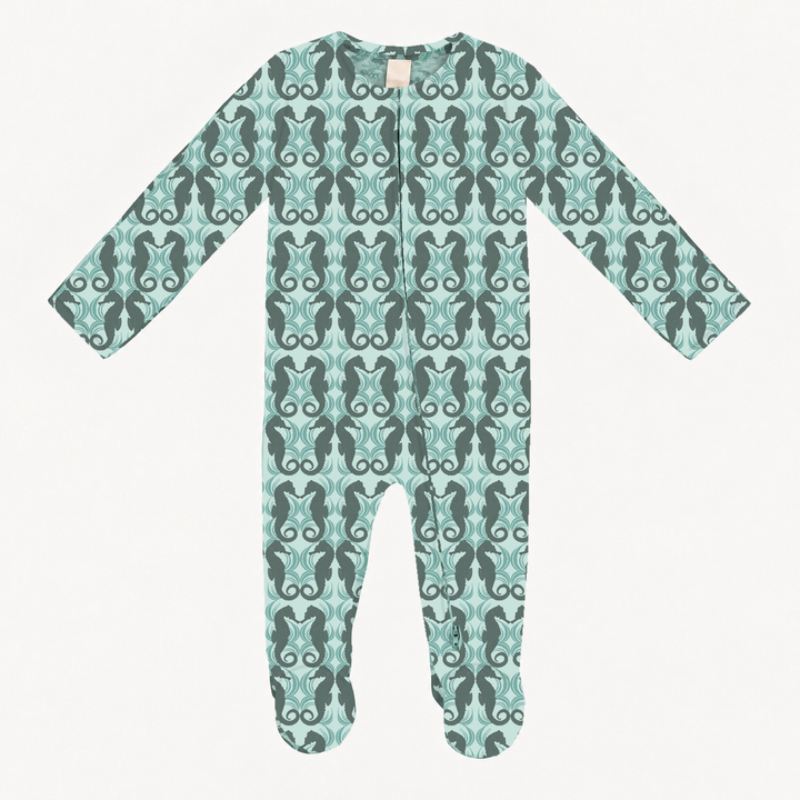 PREORDER long sleeve two way zipper footie | seahorse | modal