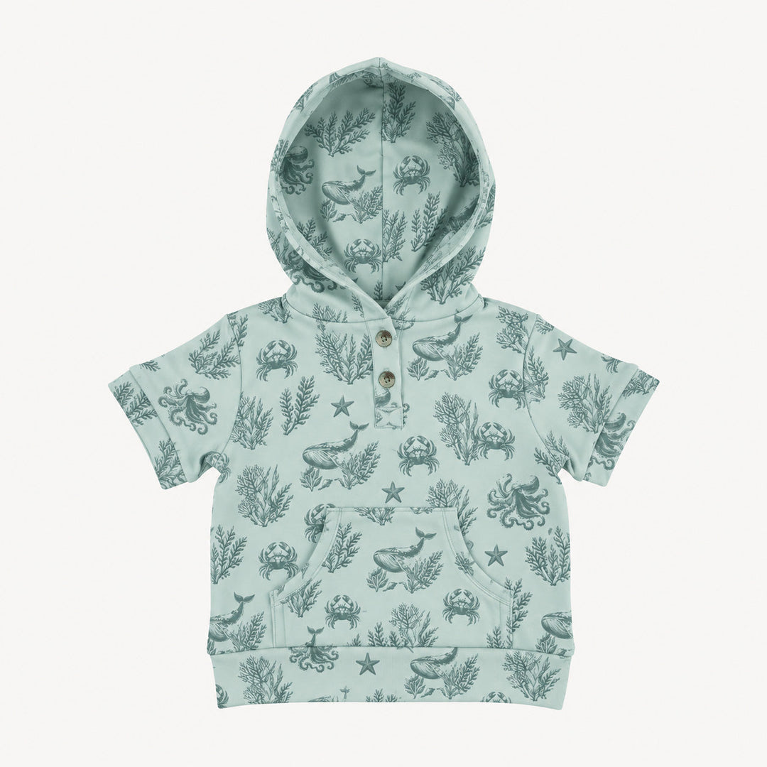 PREORDER short sleeve henley hoodie | nautical toile | modal