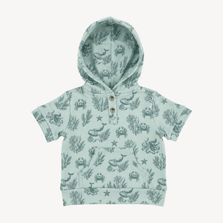 PREORDER short sleeve henley hoodie | nautical toile | modal