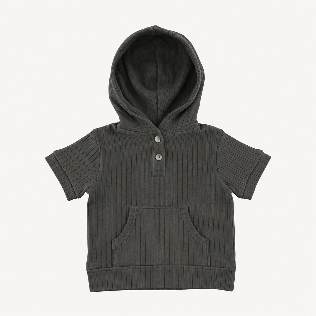 PREORDER short sleeve henley hoodie | beluga | woods rib