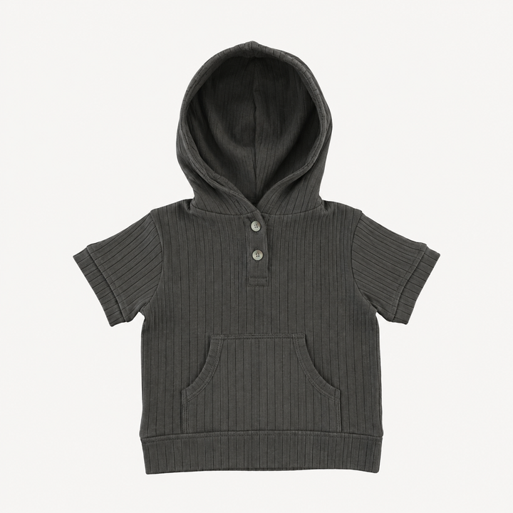 PREORDER short sleeve henley hoodie | beluga | woods rib