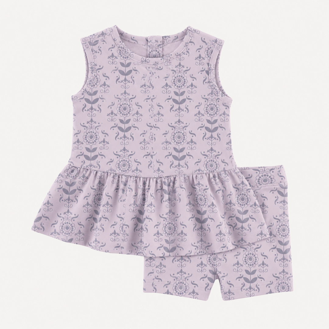 PREORDER sleeveless kate top + bike short set | orchid folk wallpaper | organic cotton interlock
