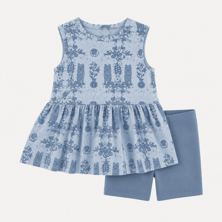 PREORDER sleeveless kate top + bike short set | wolf floral | organic cotton interlock