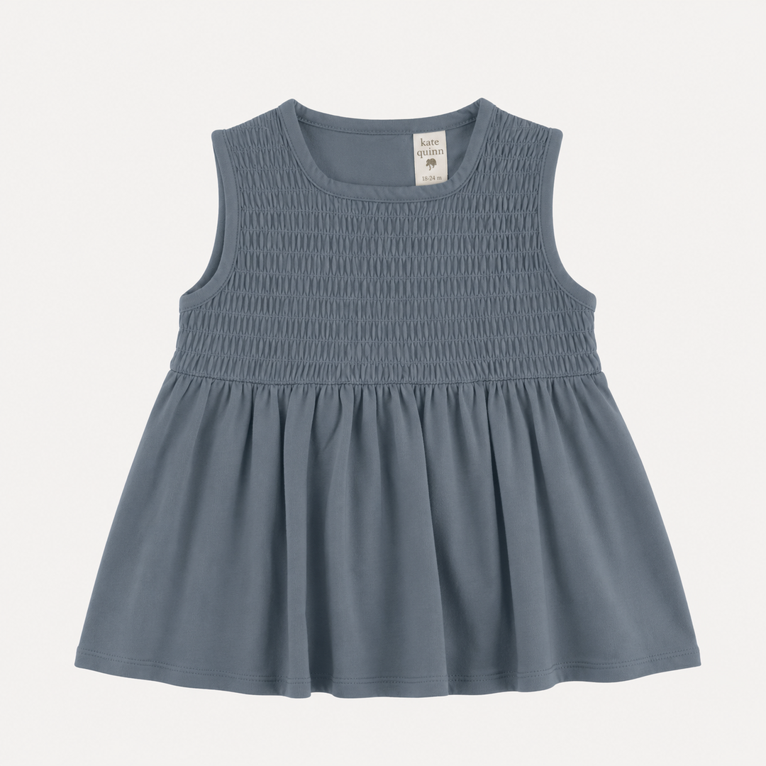 PREORDER sleeveless square neck smocked top | stormy | organic cotton interlock