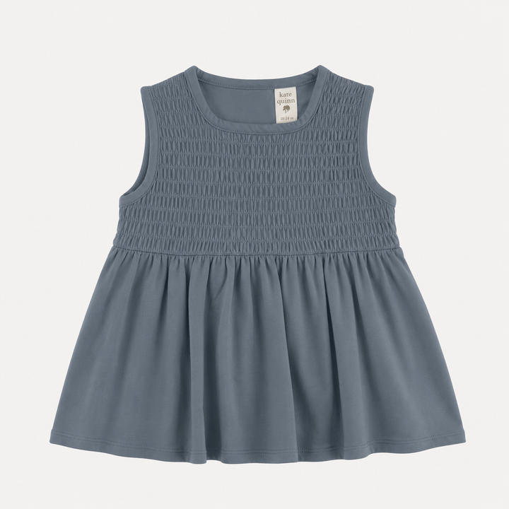 PREORDER sleeveless square neck smocked top | stormy | organic cotton interlock