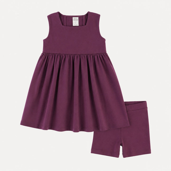 PREORDER sleeveless square neck tunic + bike short set | deep purple | organic cotton interlock