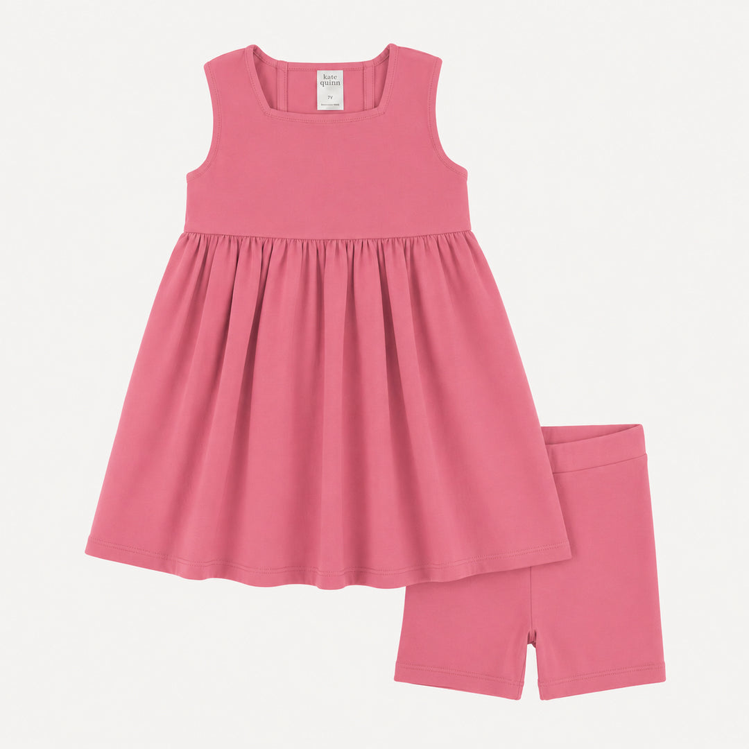PREORDER sleeveless square neck tunic + bike short set | desert rose | organic cotton interlock